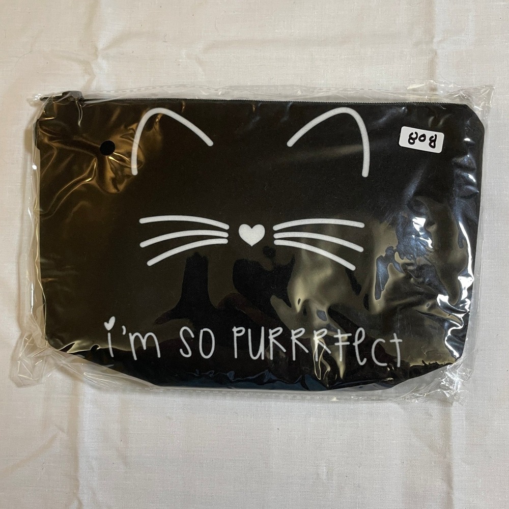 The Pouch Cosmetic Bag Black NWT Cat Face I'm So Purrrrfect Graphic
